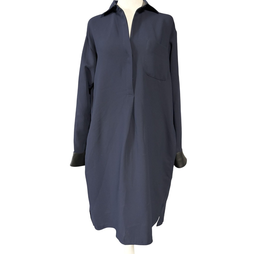 Vince Shirt Dress Womens M Blue Collared Long Sleeve Tunic Pockets Knee Length